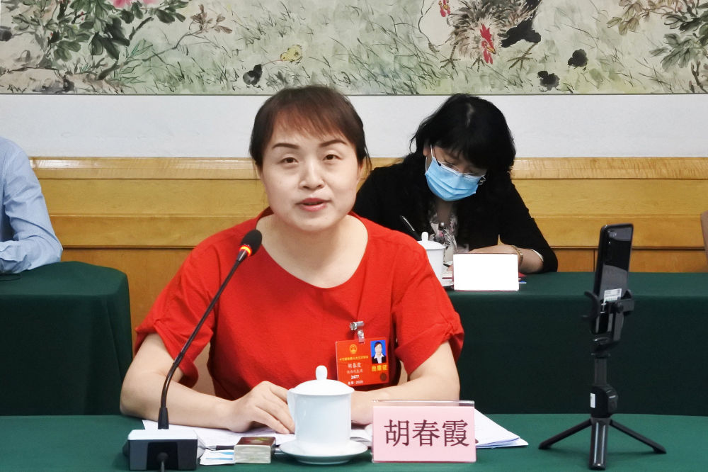 5月23日，全國(guó)人大代表胡春霞在參加分組審議政府工作報(bào)告時(shí)發(fā)言。新華社記者　吳雨　攝